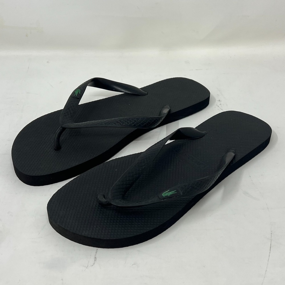 Lacoste‎ Flip Flop Beach Sandals Black with Logo Men's US Size 12 VTG NEW
